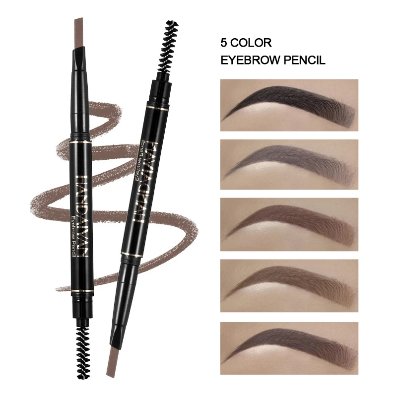 Crayon à sourcils Double tête, pigment élevé, ne se décolore pas, imperméable, Durable, cinq couleurs, cosmétiques pour les yeux pour femmes