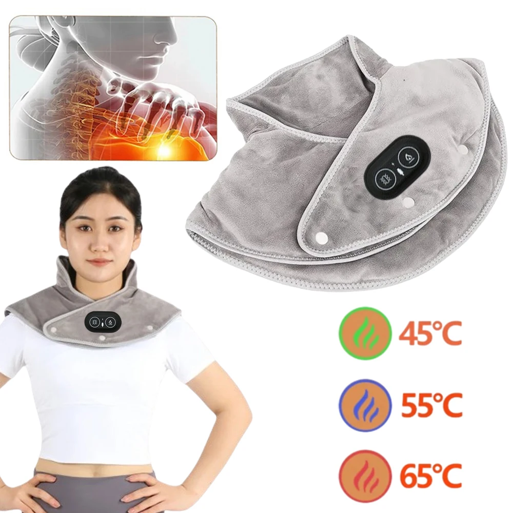 Coussin chauffant électrique pour les épaules et le cou, enveloppe cervicale, masseur à compresse thermique à trois vitesses, châle vibrant, outil pour le dos chaud, attelle de relaxation