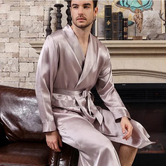 Section V-Neck Sleepwear Full Sleeve Nightwear Plus Size 2XL New Luxury Mens Sleeprobe Silk Robes Male Pajamas For Man – Image 2