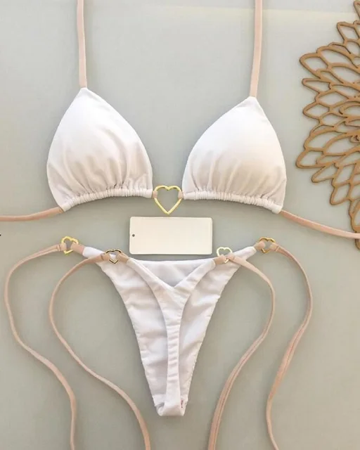 RUOTONSEPT-Maillot de bain deux pièces sexy pour femme, bikini brésilien, couleur unie, col licou, triangle, culotte tanga – Image 5