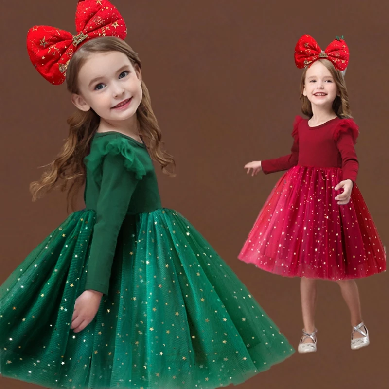 Robe Tutu en Tulle à paillettes pour filles, manches longues, décontractée, princesse, vêtements de fête d'anniversaire, de mariage, de noël, nouvelle collection automne hiver 2024