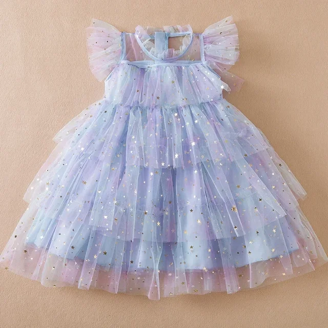 Robe d'été à paillettes pour petites filles, robe de vacances, mignon, bébé, anniversaire, maille éducative, fête de mariage, robe de princesse pour enfants de 3 à 8 ans, 2024 – Image 3