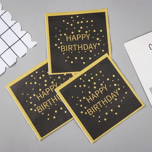 Serviettes imprimées colorées pour fête d'anniversaire, serviettes carrées en papier avec lettrage doré sur fond noir, napperons en papier, 20 pièces/pac 33cm – Image 3