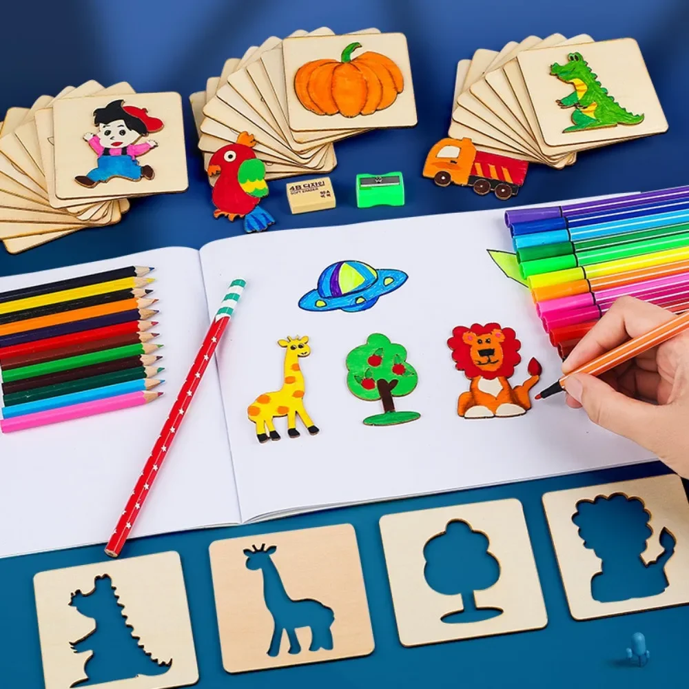 Jouets de dessin Montessori pour enfants, 20 pièces, pochoirs de peinture en bois, modèle de jouets artisanaux, Puzzle, fournitures éducatives, cadeaux pour enfants