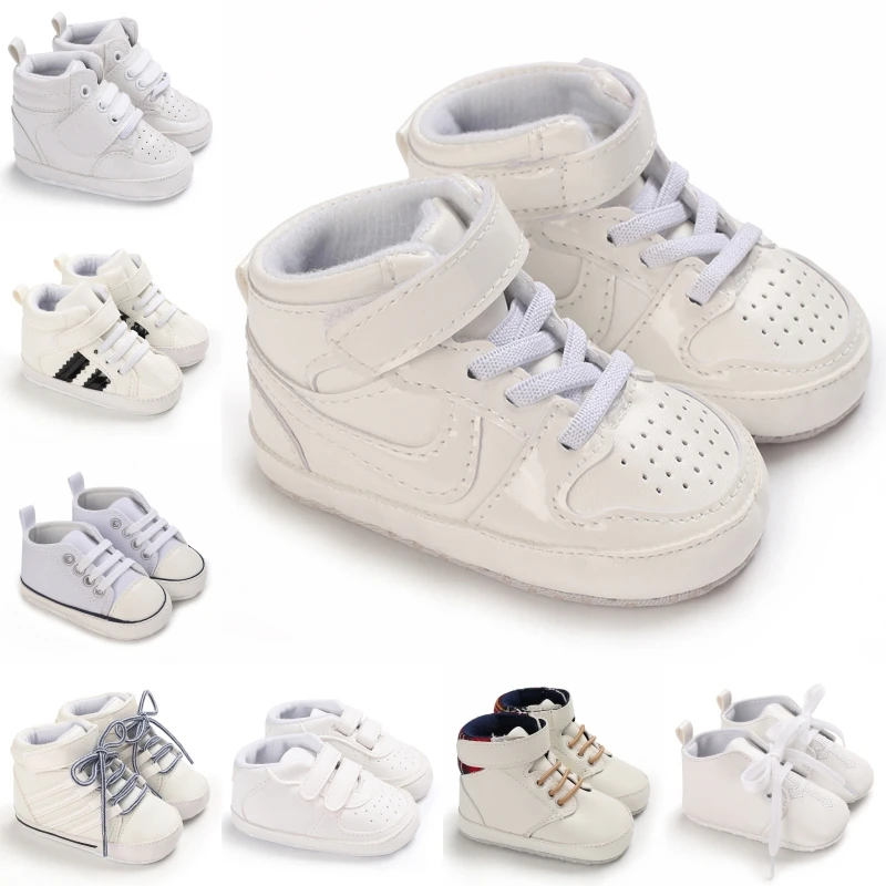 Printemps et automne bébé chaussures mode classique blanc PU haut chaussures de sport semelle souple confortable chaussures de marche décontractées