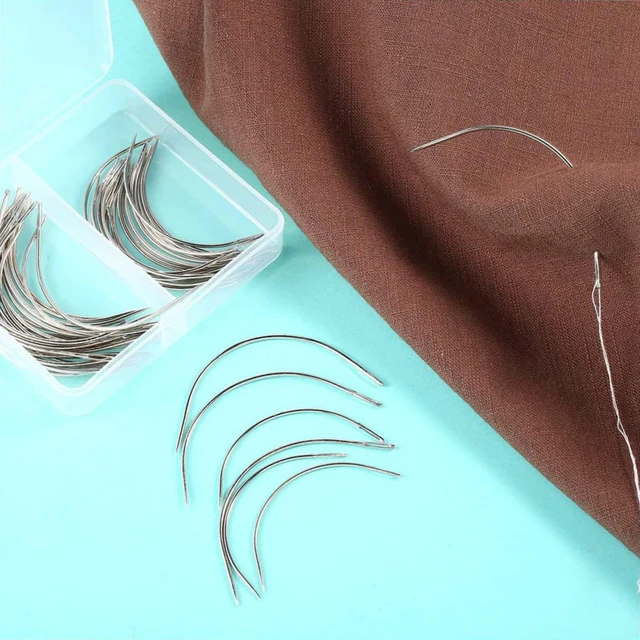 50 pièces/boîte 2.5 "/3" Type C tissage de cheveux aiguilles en acier incurvées broches aiguilles grands yeux aiguille de tissage de Quilting à la main – Image 6