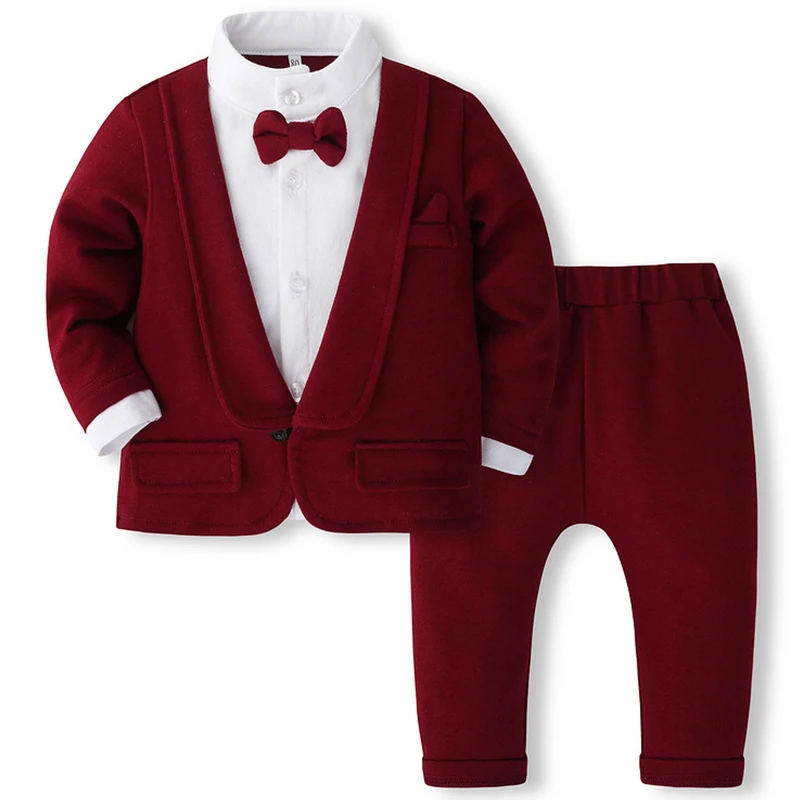Ensemble de tenue de luxe pour garçons, manteau et pantalon rouges imbibés, mode coréenne, vêtements pour bébés nouveau-nés, vêtements de gentleman, printemps et automne, BC1762, 2 pièces