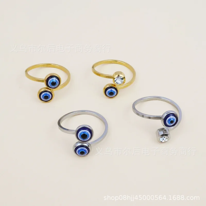 Bague ouverte mauvais œil bleu de dinde pour hommes et femmes, acier inoxydable, biscuits de document en argent, bijoux de couple, cadeau de mode, nouveau
