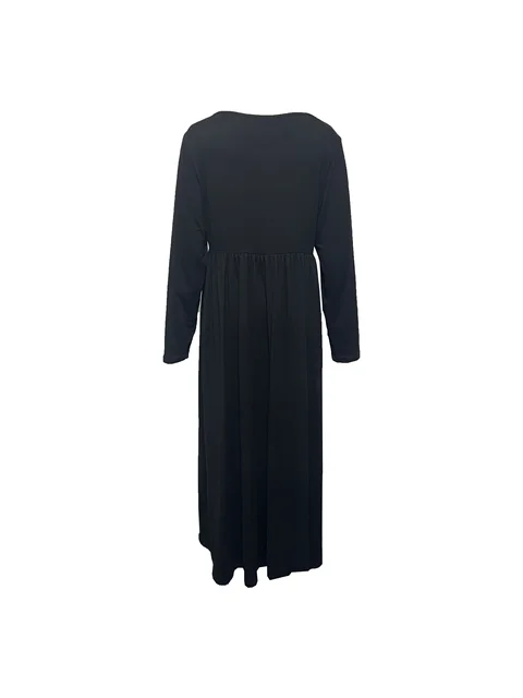 AliExpress – robe grande taille pour l'automne et l'hiver, mode décontractée, couleur unie, col rond, manches longues, 2024 – Image 5