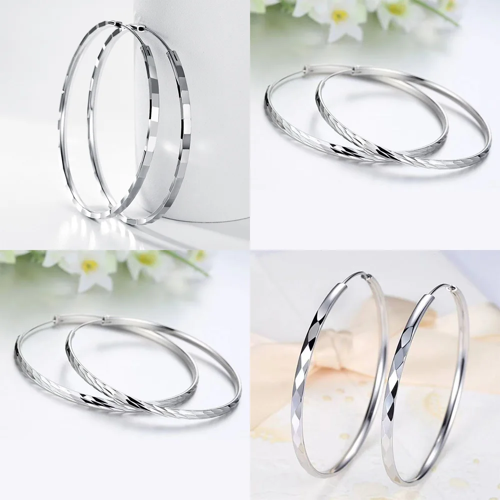 Original 925 Sterling Silver Hoop Earrings 3-6CM For Women Exquisite Student Girlfriend Jewelry Accessories Wedding Fashion Gift