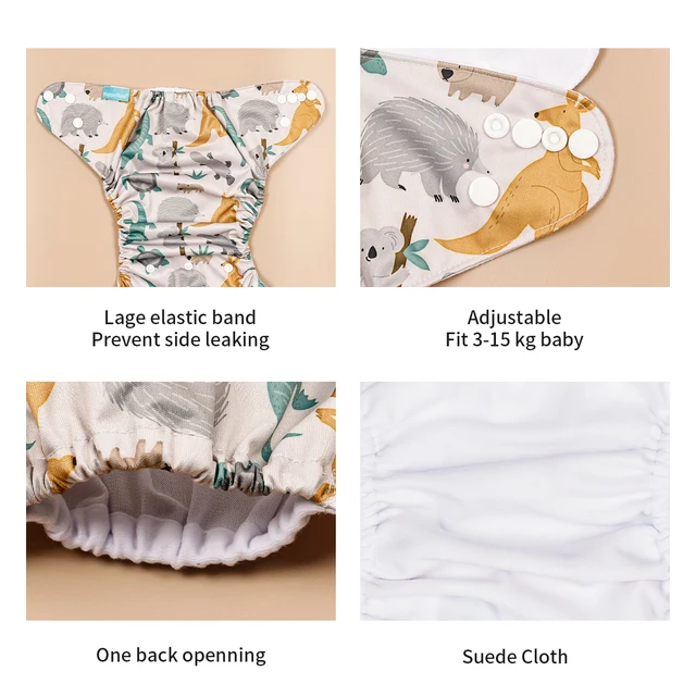 Happyflute 3-15KG 3 pièces ensemble poche couche-culotte en daim tissu intérieur lavable et réutilisable absorbant écologique réglable bébé couche-culotte – Image 3
