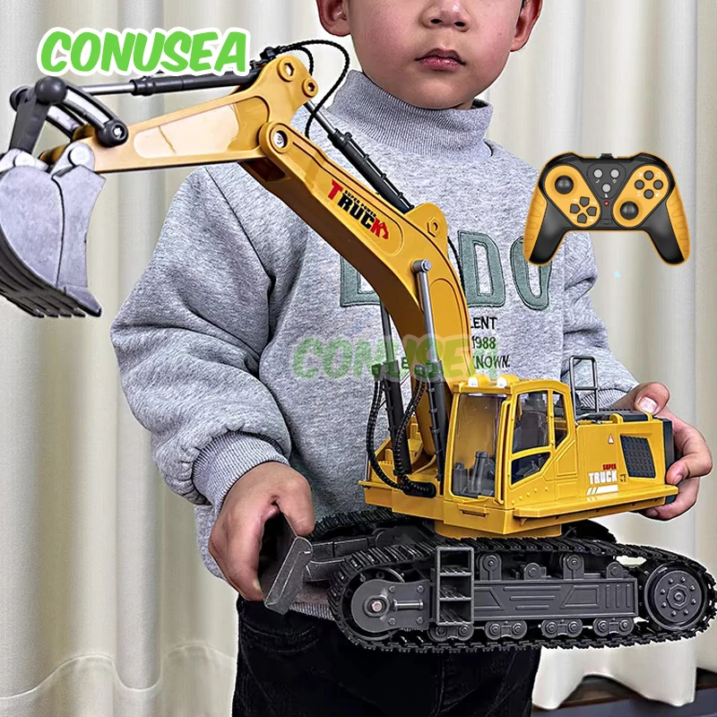 Camion d'ingénierie télécommandé pour enfants, jouets EbTruck en alliage RC, véhicules électriques, jeux de machines pour enfants, cadeaux d'anniversaire pour garçons