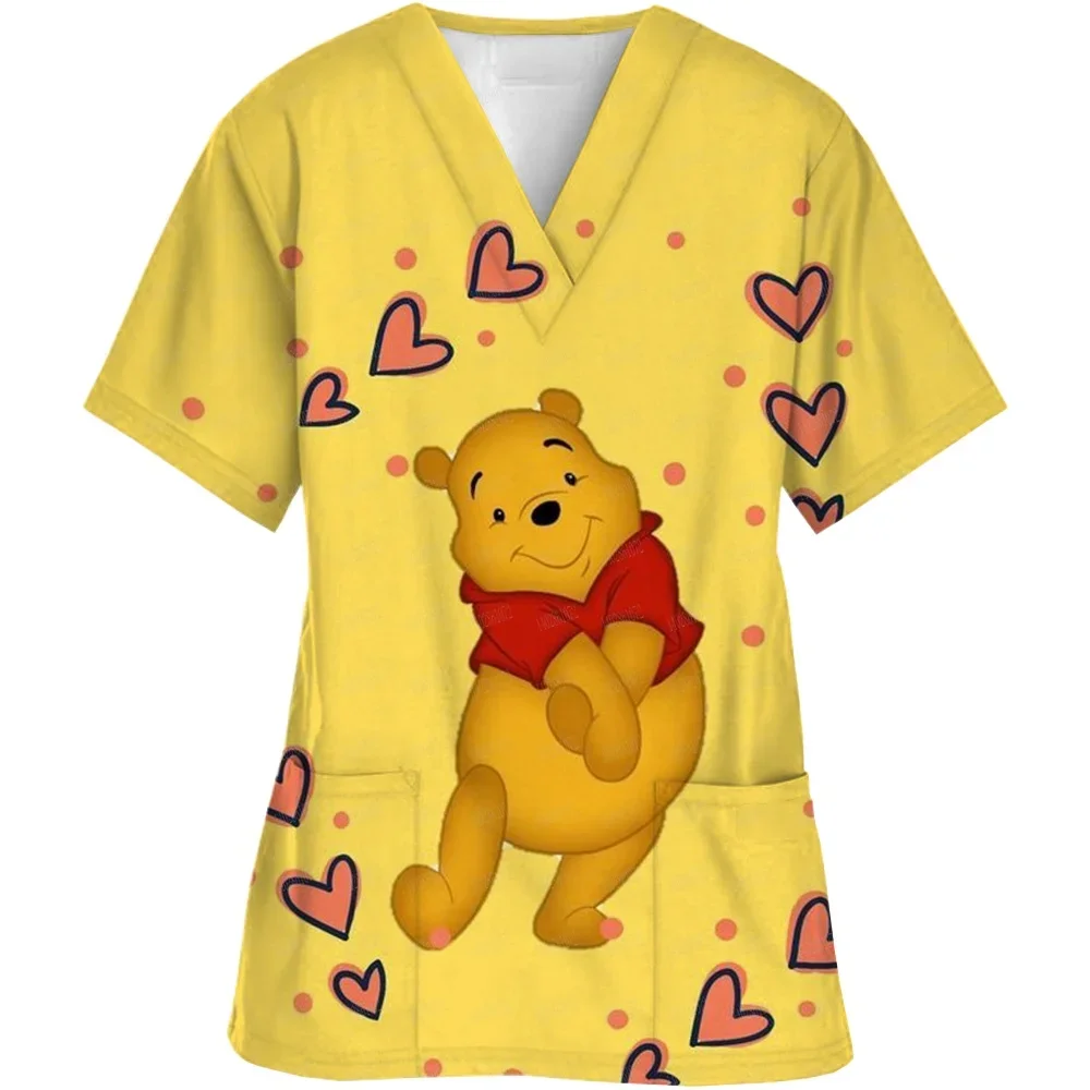 2025 femmes T-Shirt Disney Winnie l'ourson gommages gommage haut ample coton animal de compagnie hôpital vêtements hauts correspondant tenues de famille