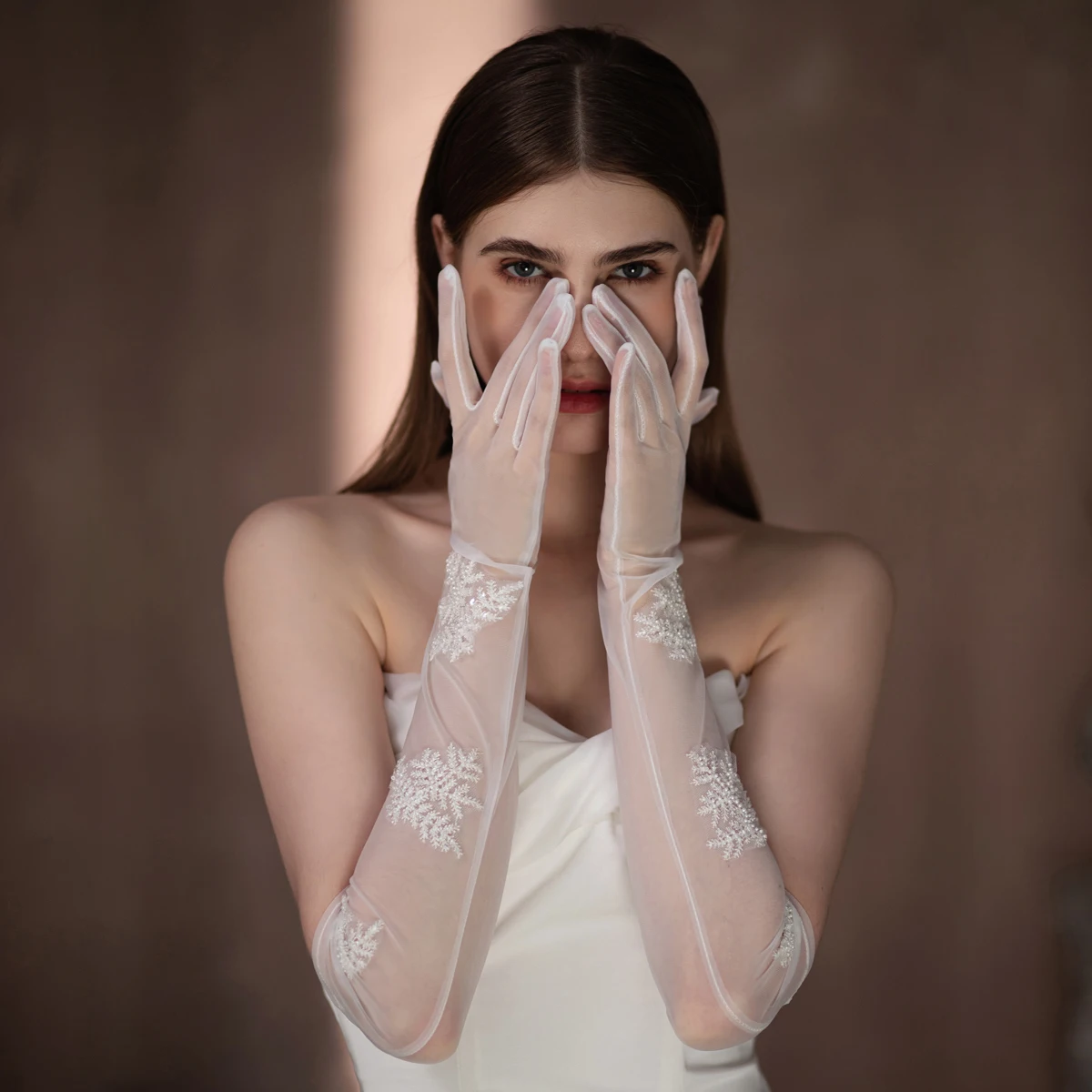 Gants de Patients de Mariage Exquis pour Femme, Pièce de Perles en Tulle Doux, Appliques Blanches, sulf, pour Concours de Bal, WG097
