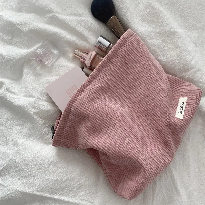 Sac à cosmétiques de voyage en velours côtelé, sac de rangement de maquillage Portable, sacs à main pour femmes, grande capacité, fermeture éclair, organisateur de maquillage, pochette de rangement