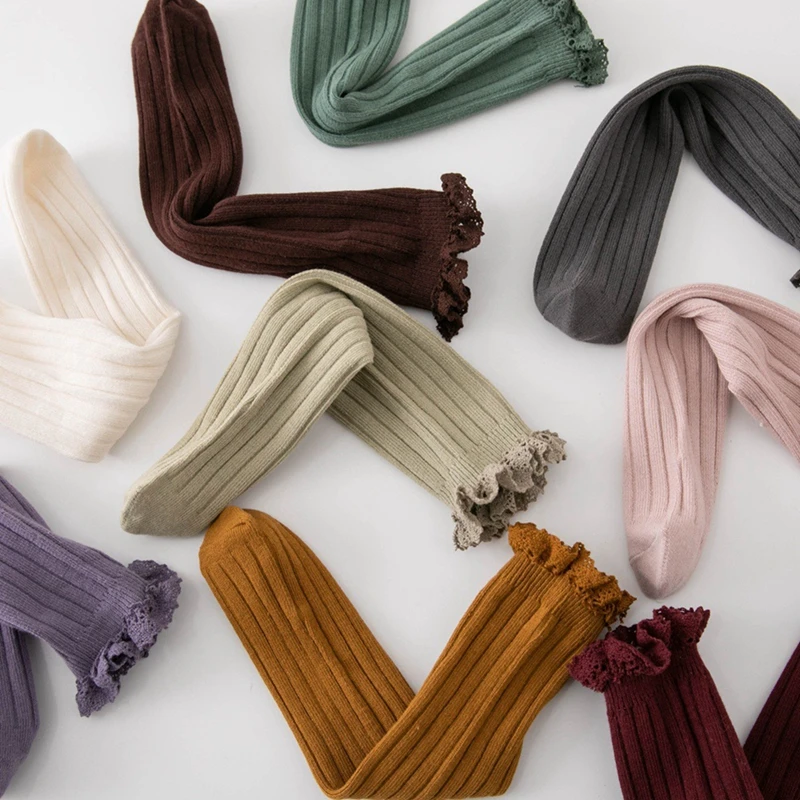 Chaussettes longues à volants en coton pour filles, printemps, été, bonbons, document, princesse, pys, genou haut, bébé, vêtements pour enfants, 1-12 ans
