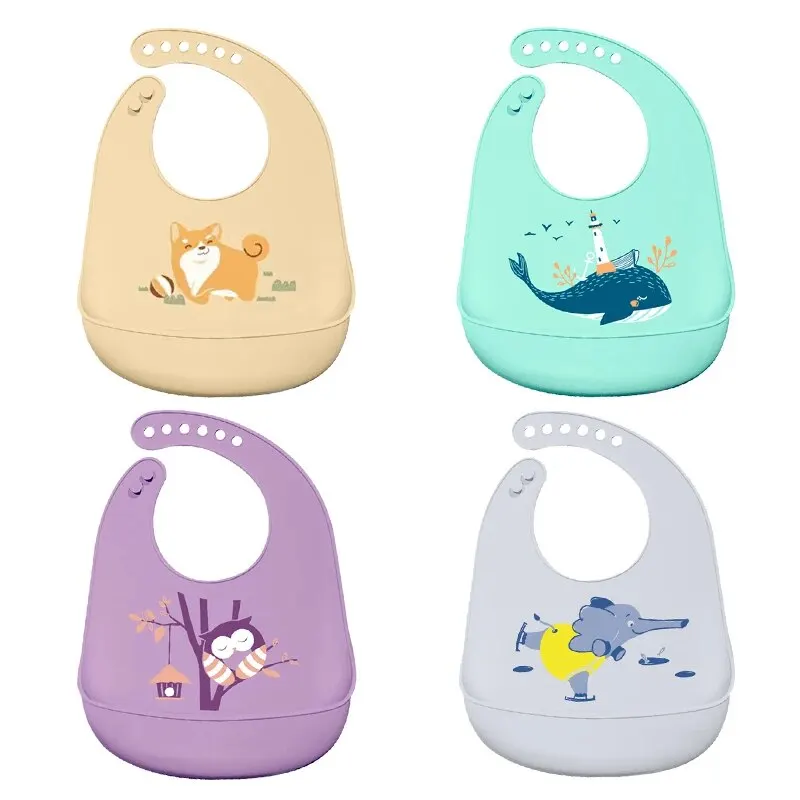 Bavoirs imperméables pour bébé, joli bavoir imprimé solide pour enfants, fille et garçon, bavoir réglable en Silicone souple, articles d'alimentation pour bébé