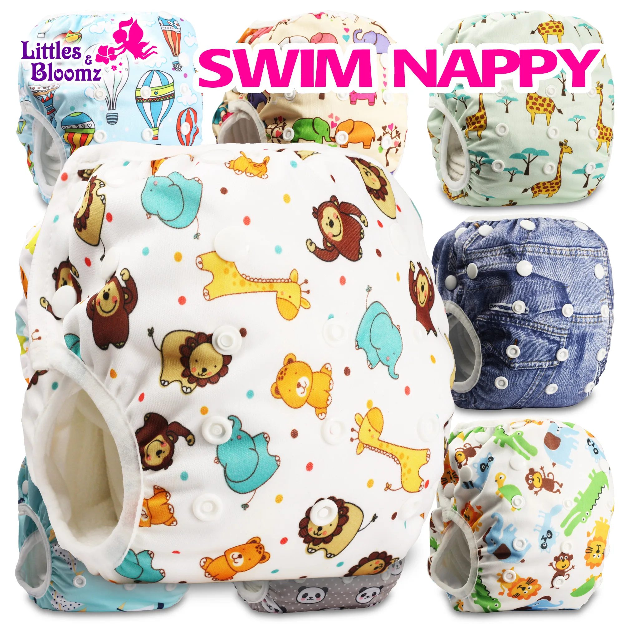 [Littles & Bloomz] bébé réutilisable 1PC couches de bain dessin animé maillots de bain enfants réglable été natation couche-culotte pantalon couche-culotte