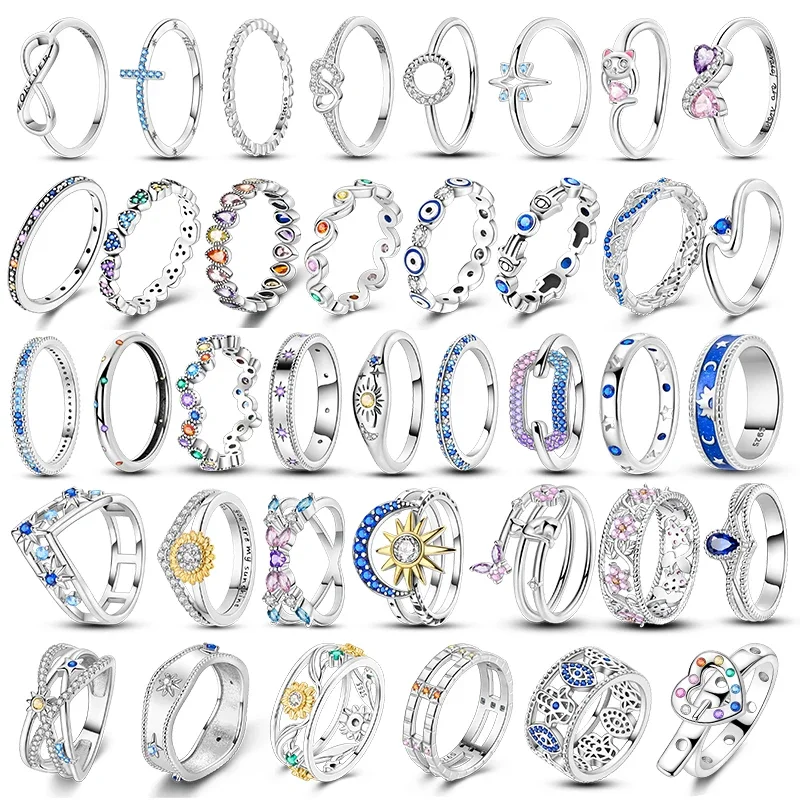 Silver 925 Wedding Ring Original Colorful Zircon Simple Ring For Women Sterling Star Moon Firefly Rings Anniversary Jewelry Gift