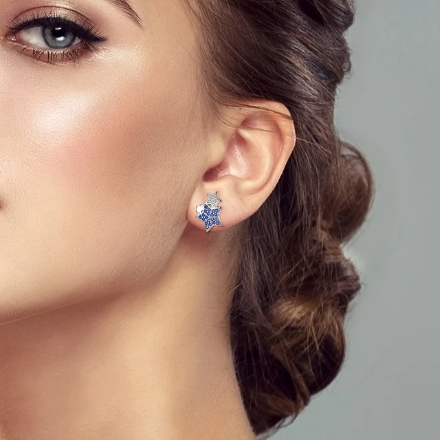 Boucles d'oreilles étoile en argent Sterling 925 véritable pour femmes, clous d'oreilles en Zircon scintillant, bijoux de luxe fins de fiançailles, cadeau de mariage pour filles – Image 5