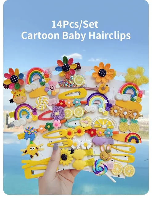 14 pièces dessin animé bébé pince à cheveux ensemble fleur fruits bébé fille Barrettes frange épingles à cheveux enfants cheveux accessoires – Image 6