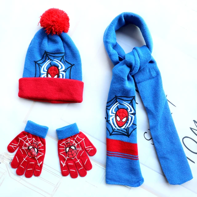 Automne hiver enfants chapeau SpiderMan classiques dessin animé écharpe chapeau gant chaud tricoté chapeau garçon fille casquette enfant chapeau de noël – Image 2
