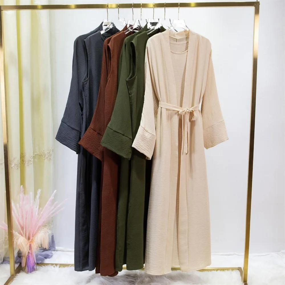 2 photos ensembles musulmans Jilbab musulman deux pièces femmes Abaya Cardigan ample manteau sans manches robe intérieure vêtements de prière avec ceinture