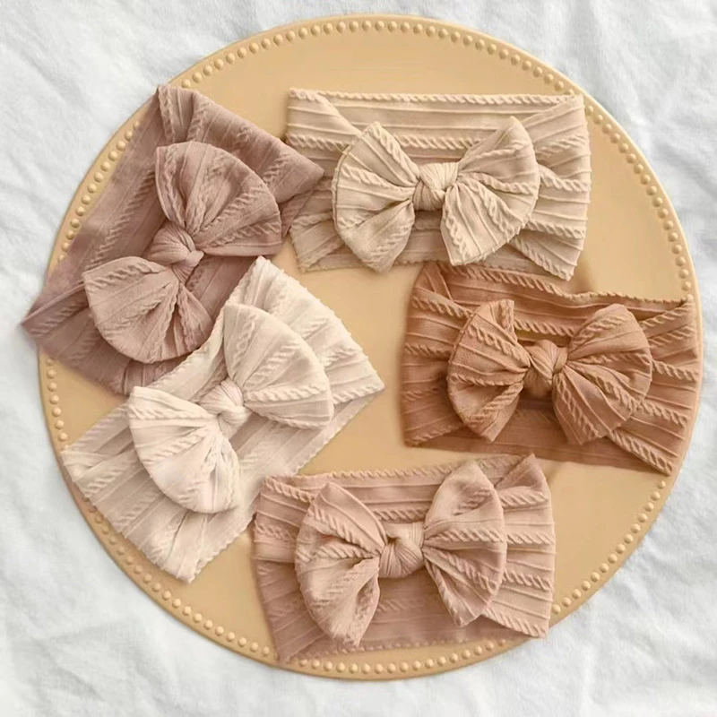 3 pièces couleur unie bébé bandeau arc enfants bandeau élastique en Nylon nouveau-né bandeaux doux Turban bandeau enfant cheveux accessoires