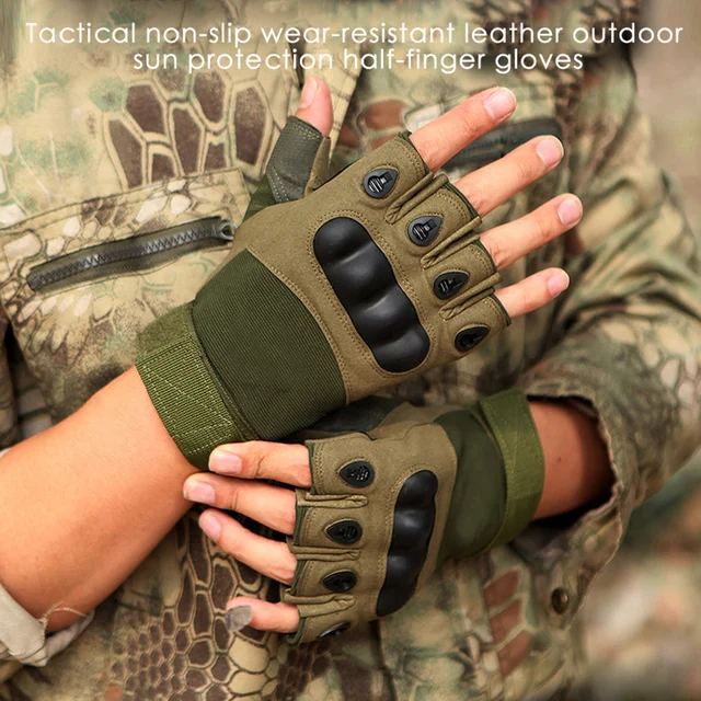 Gants demi-doigt pour hommes, jointures dures, Combat, chasse, Airsoft, Paintball, sans doigts – Image 2