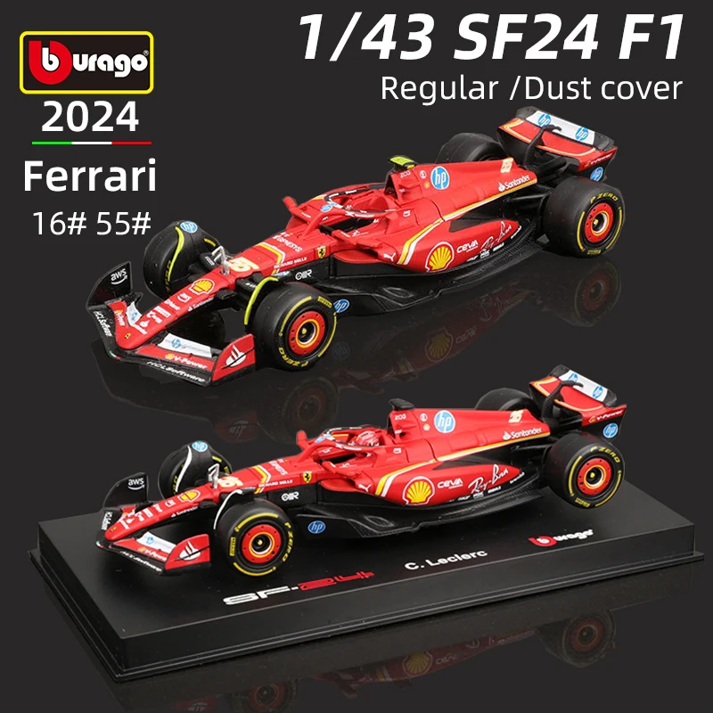 Bburago 1:43 Ferrari SF24 F1 modèle de voiture 2024 saison 16 #   Leclerc 55 #   Sainz – véhicule de luxe en alliage moulé sous pression, jouet de course, cadeau