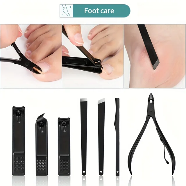 Ensemble de coupe-ongles noir, couteau de pédicure, outil de beauté des ongles en acier inoxydable, soins des ongles, boîte de voyage Portable 8/12/15/20/24 pièces – Image 2