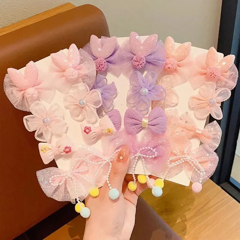 Épingles à cheveux avec nœud floral pour enfants, 8 pièces, pinces à cheveux en maille et dentelle pour filles, Barrettes de princesse douces et mignonnes, accessoires pour cheveux de bébé