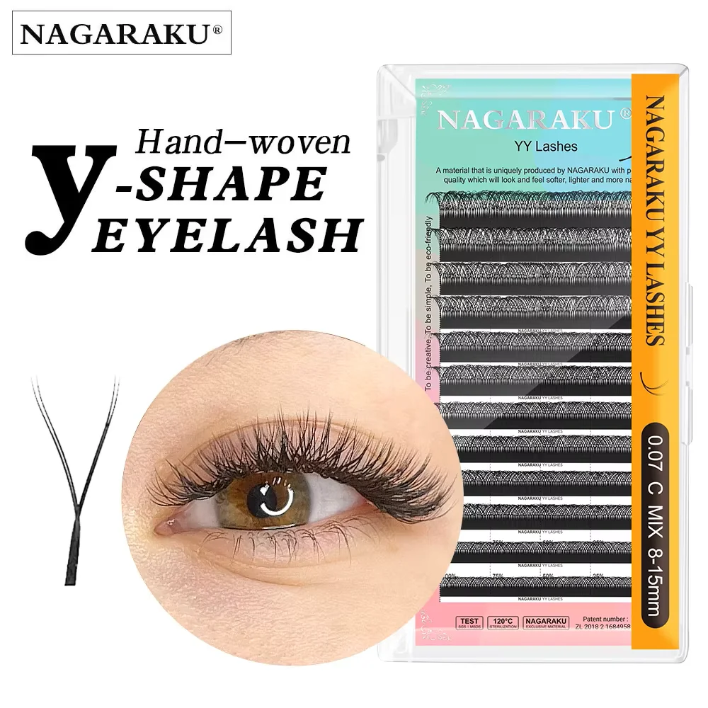 NAGARAKU-Extension de Cils Naturels en Forme de Y, Triple Pointes, Tissé à la Main, Premium, Doux et observateur, Fournitures de Maquillage, Filet en Maille Croisé