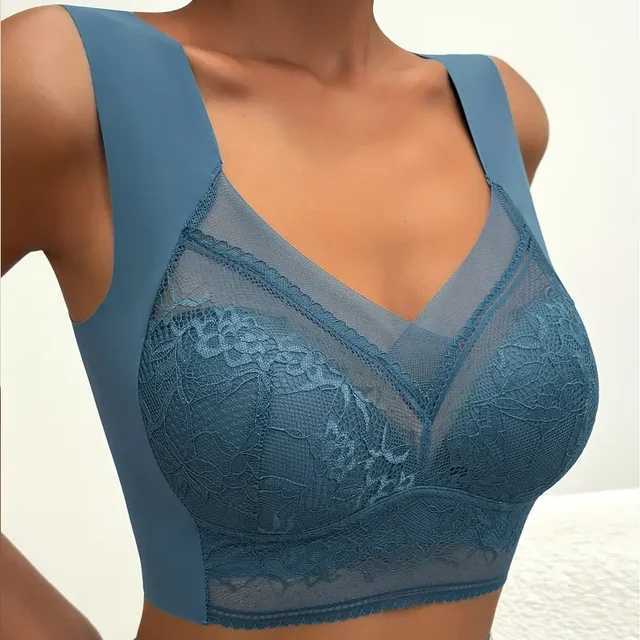 Womens Lace Bra Perspective Bralette Push Up Ice Silk Deep V Bra Sexy Lingerie Tops Plus Size Cup Mom's underwear L-5XL – Image 3