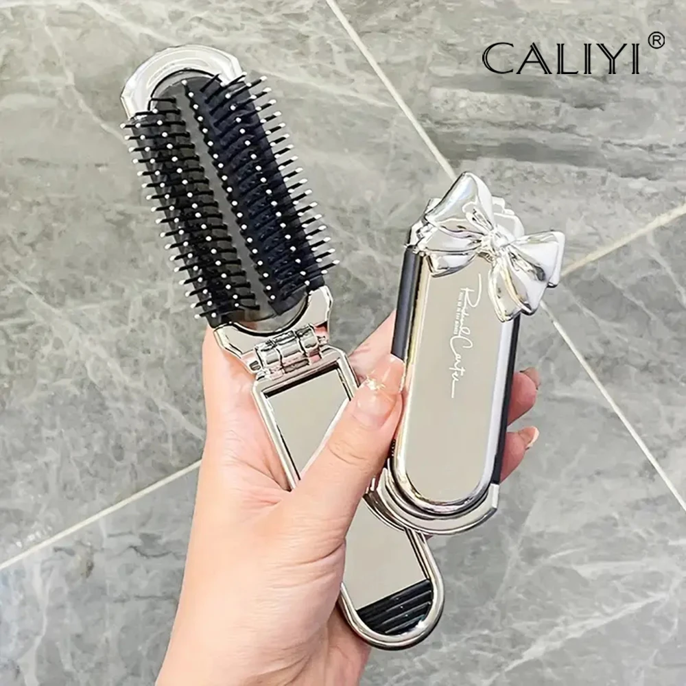 CALIYI 1 pièces pliant Mini peigne à cheveux de poche avec miroir Portable peigne de Massage brosse pour Salon voyage en plein air maquillage outils de coiffure