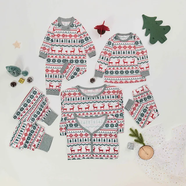 Ensemble de pyjama assressentipour la famille de Noël, vêtements du Nouvel An, vêtements d'intérieur trempés, pyjama doux et mignon, pyjama parent-enfant, barboteuse pour bébé, look de Noël, 2 pièces – Image 5