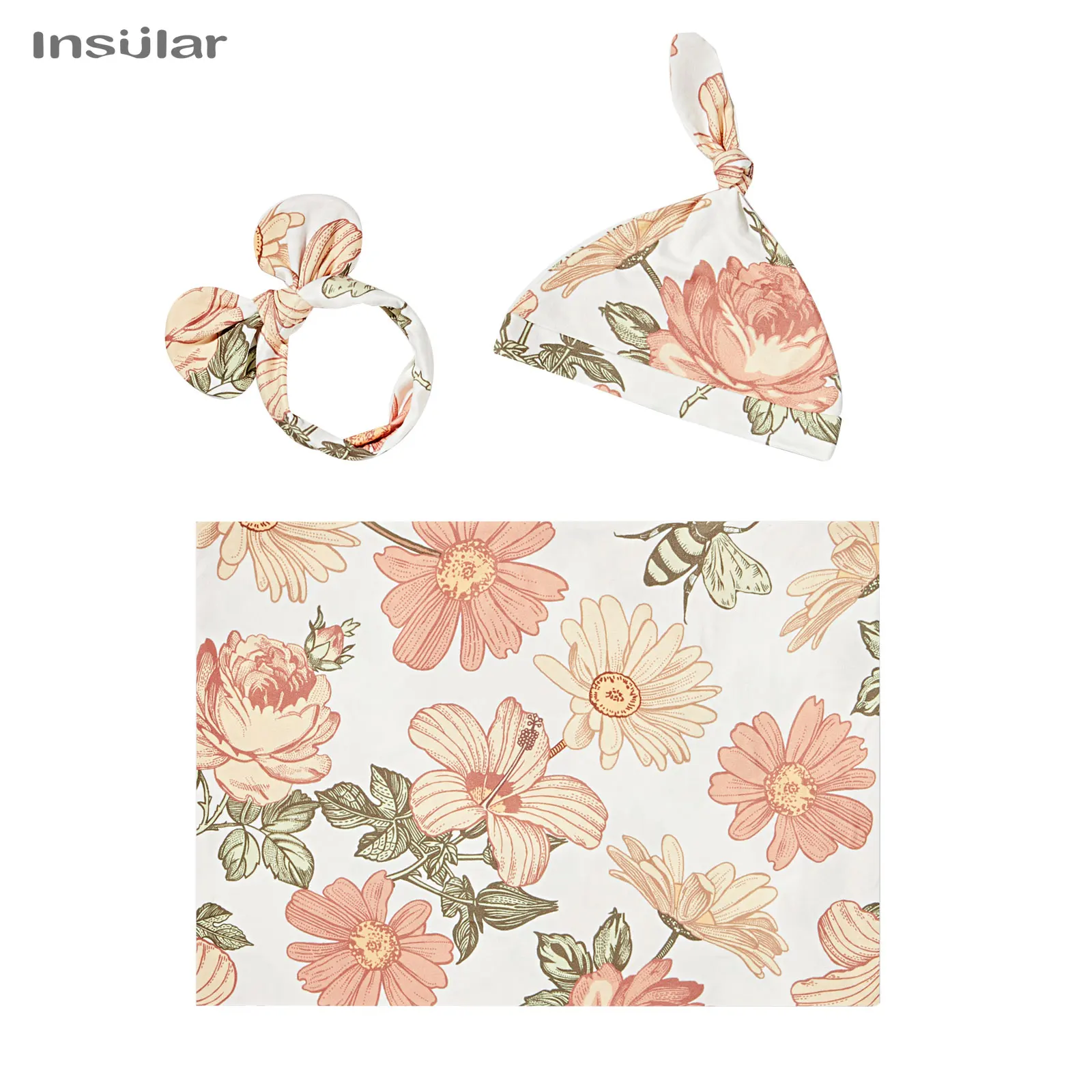 Couverture en polyester imprimé pour bébé, serviette de bain pour bébé, couverture d'été respirante, gaze de coton, literie ronde, trois pièces, nouveau