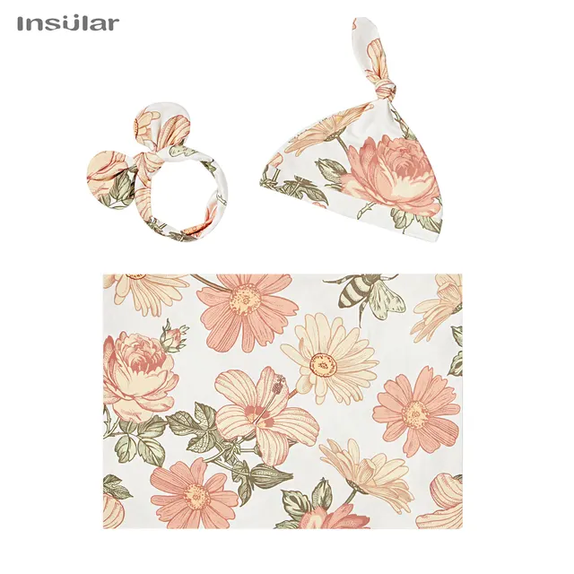 Couverture en polyester imprimé pour bébé, serviette de bain pour bébé, couverture d'été respirante, gaze de coton, literie ronde, trois pièces, nouveau