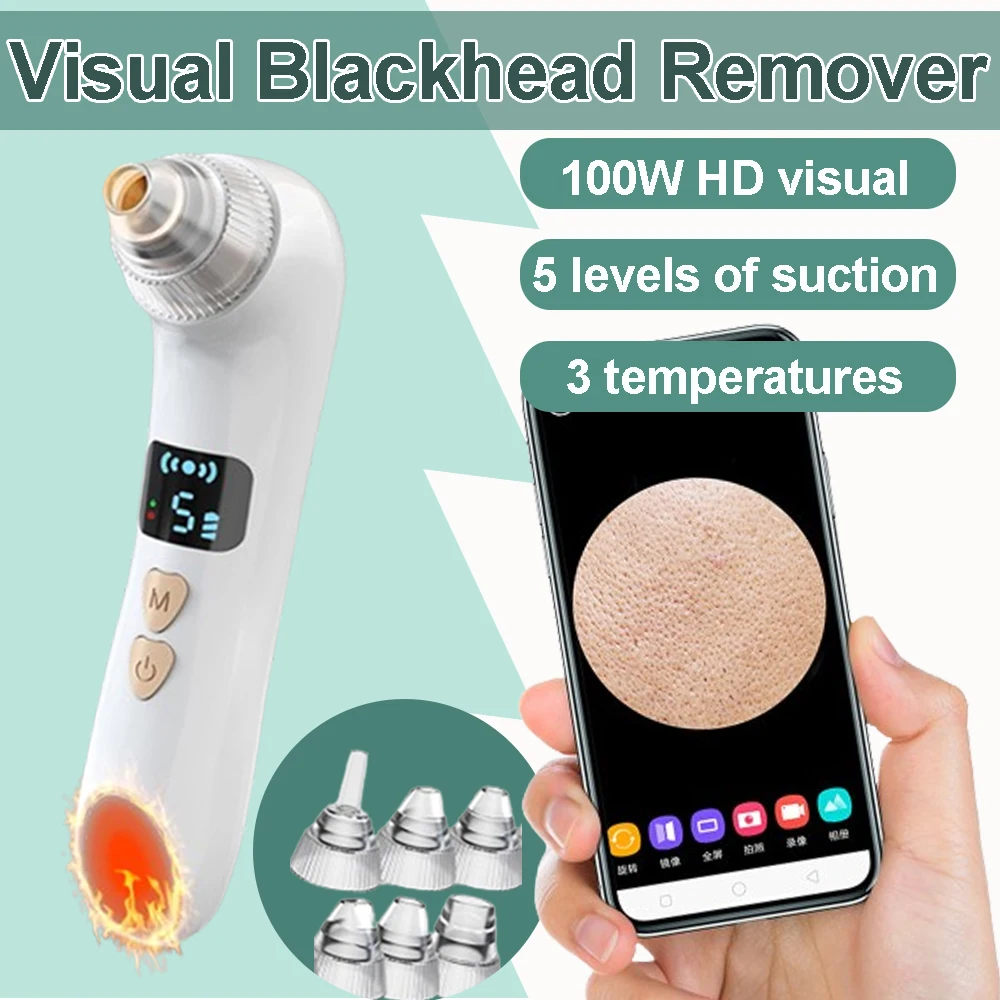 Dissolvant visuel de points noirs, Machine de nettoyage en profondeur du visage, dissolvant de points noirs et d'acné, extracteur de visage chauffé, ventouse électrique pour points noirs