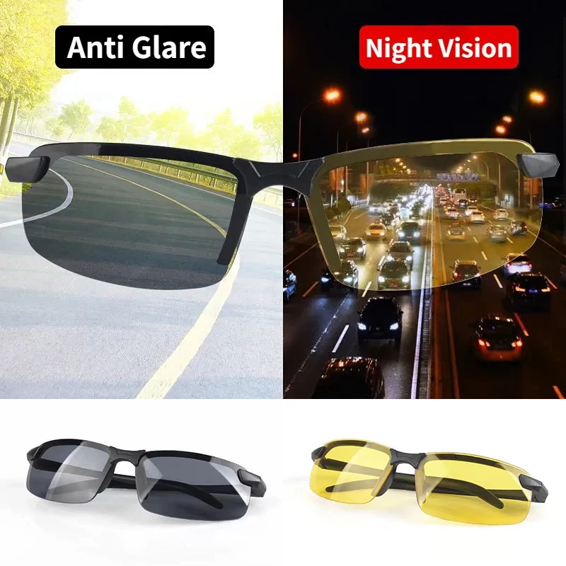 Lunettes de Vision nocturne hommes Anti-éblouissement conduite demi-monture lunettes de soleil pour conducteur lunettes de Sport en plein air femmes lunettes de jour et de nuit