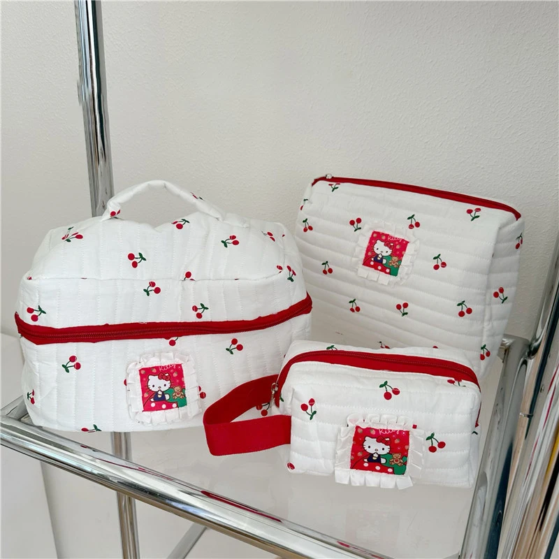 Kawaii dessin animé Hellokitty trousse de maquillage ensemble mignon fille voyage grande capacité 3 pièces sac de rangement sac à main cadeaux de mode