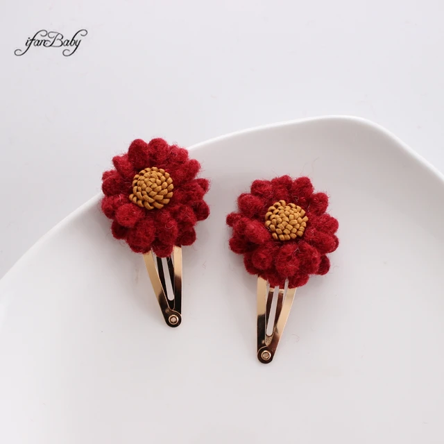 Pinces à cheveux en laine pour filles, épingles à cheveux BB Snap pour enfants, coréen, détruire Andrréinitialisation, tissu fleur – Image 3