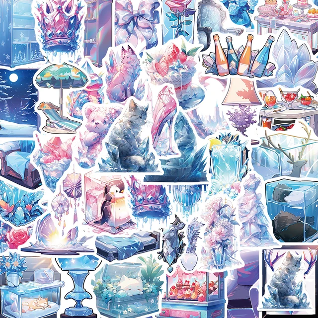 Autocollants mignons du monde de la glace pour enfants, décalcomanies de style INS de dessin animé, autocollant graffiti, décoration pour ordinateur portable et téléphone, jouet esthétique, 10 pièces, 30 pièces, 50 pièces
