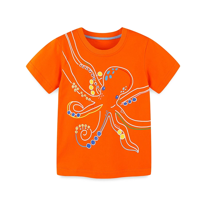 T-shirt décontracté en coton tricoté pour garçons, motif de pieuvre de dessin animé, col rond, 1 pièce, été, 2 à 7 ans