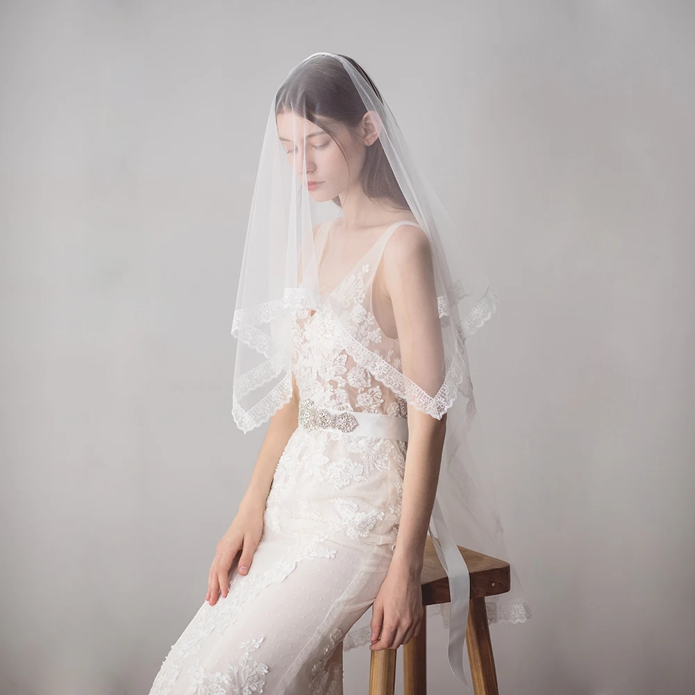 Voile en dentelle blanche pour patients de mariage gracieux, une couche, tulle, mariées, fard à joues, peigne à cheveux, accessoires pour femmes, V608