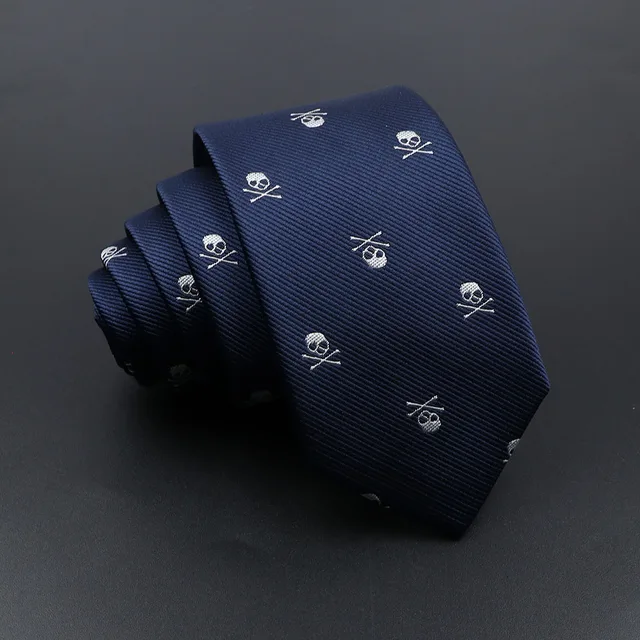 Nouveau décontracté mince crâne cravates pour hommes classique Polyester rouge bleu cravates mode homme cravate pour fête de mariage Cosplay cravate – Image 6