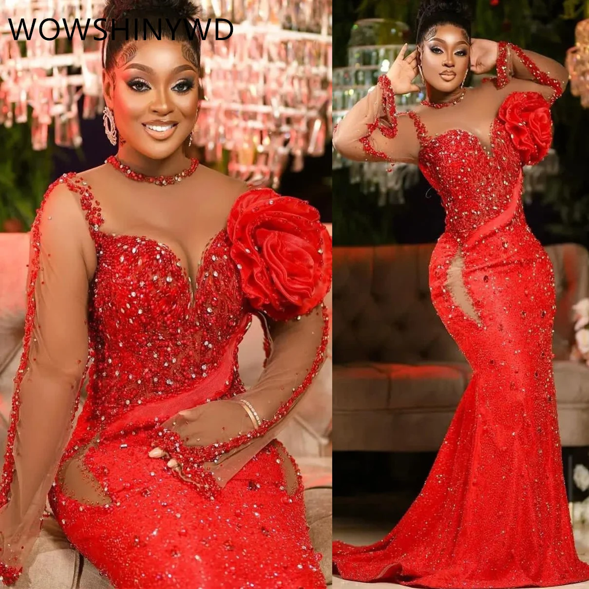 Aso Ebi-Robe de Rhsirène perlée rouge, robes de soirée formelles, deuxième anniversaire de fiançailles, quelles que soient, CitroSexy, ZJ81, 2024