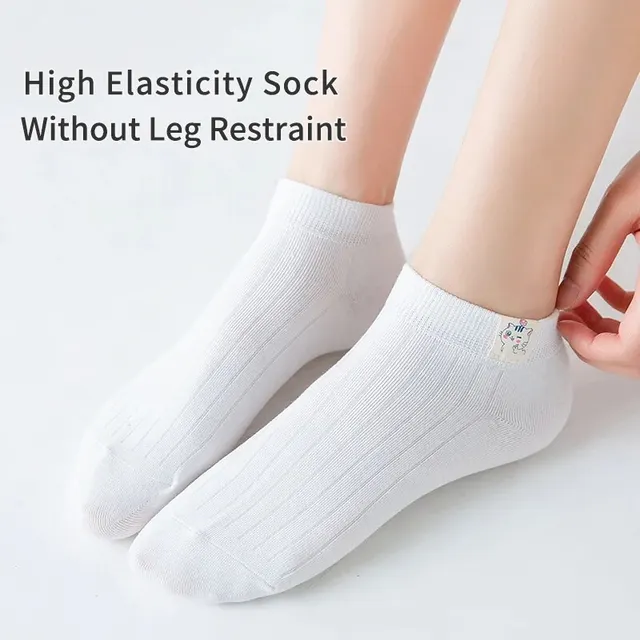 8 paires de chaussettes quatre saisons blanches simples pour femmes, couleur unie, chat de dessin animé, à la mode, douces et mignonnes, confortables, printemps et été – Image 3