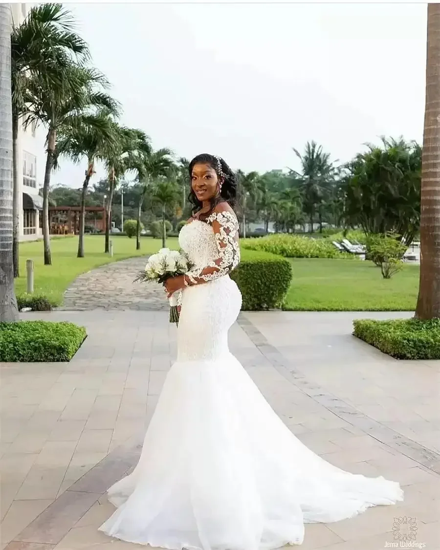 Robe de Mariée Africaine Personnalisée en Forme de Sirène, Vêtement avec Appliques en Dentelle, Traîne de Balayage, pour Patients de Jardin, Quelle que soit