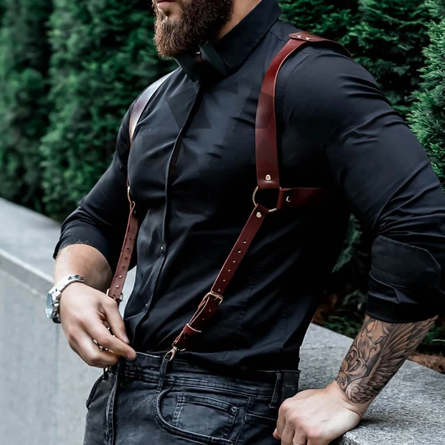 Bretelles pantalons pour hommes en cuir réglable sac à dos bretelles bretelles hommes bretelles mode adulte ceinture – Image 4